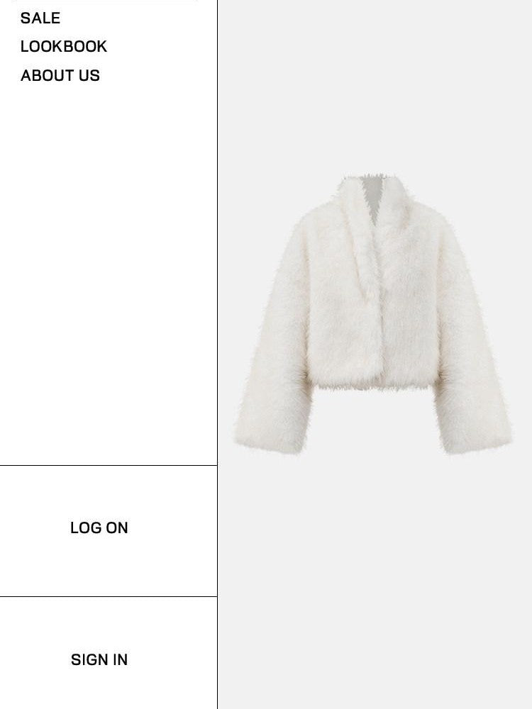 START THE ENGINE Ivory Stand Collar Short Bonded Faux Leather Fur Women's Eco Faux Fur Coats