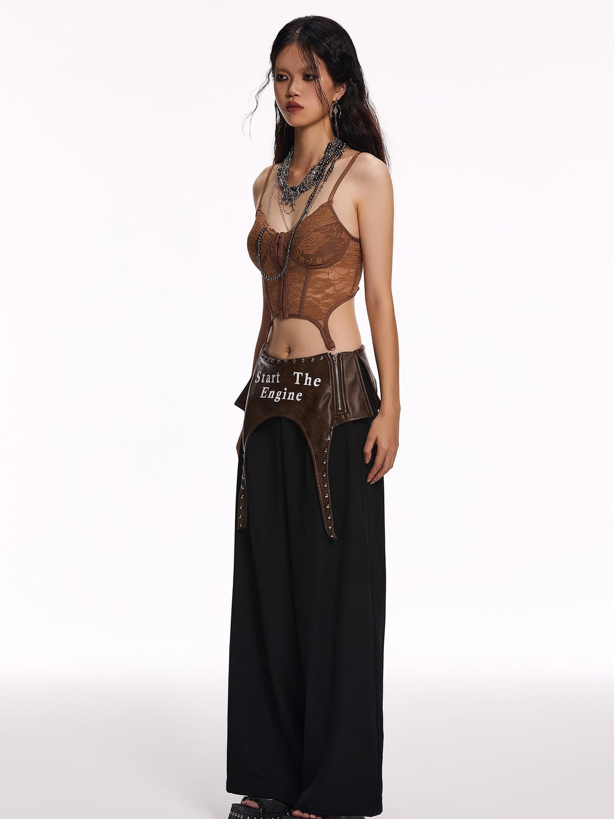 START THE ENGINE Lace Sheer Open Back Cross Tie Floral Print Women's Camisoles