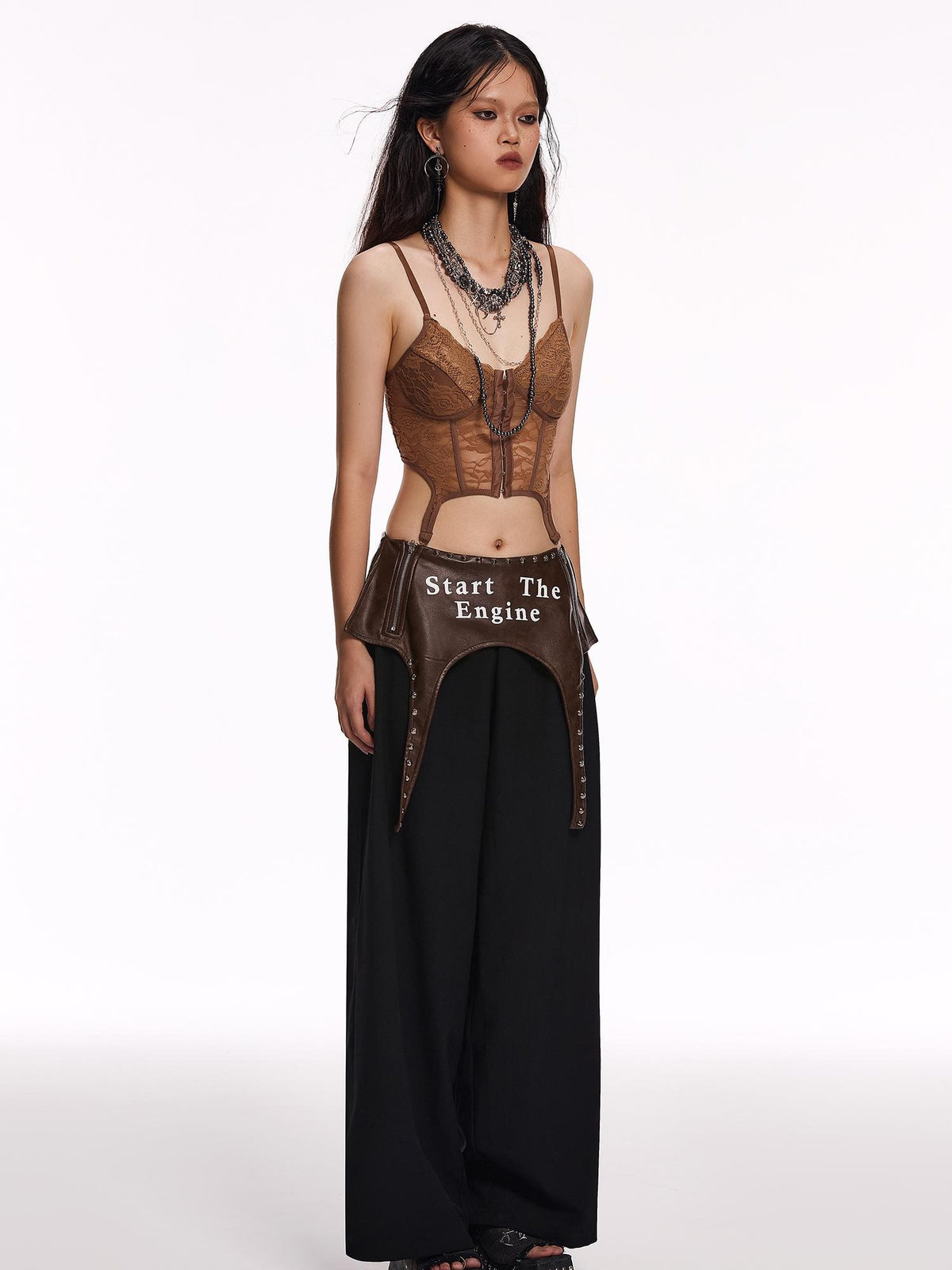 START THE ENGINE Lace Sheer Open Back Cross Tie Floral Print Women's Camisoles