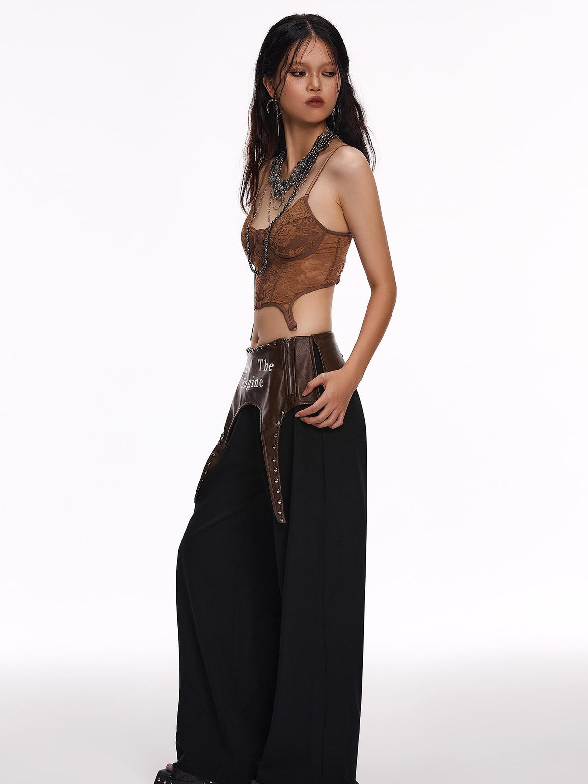 START THE ENGINE Lace Sheer Open Back Cross Tie Floral Print Women's Camisoles