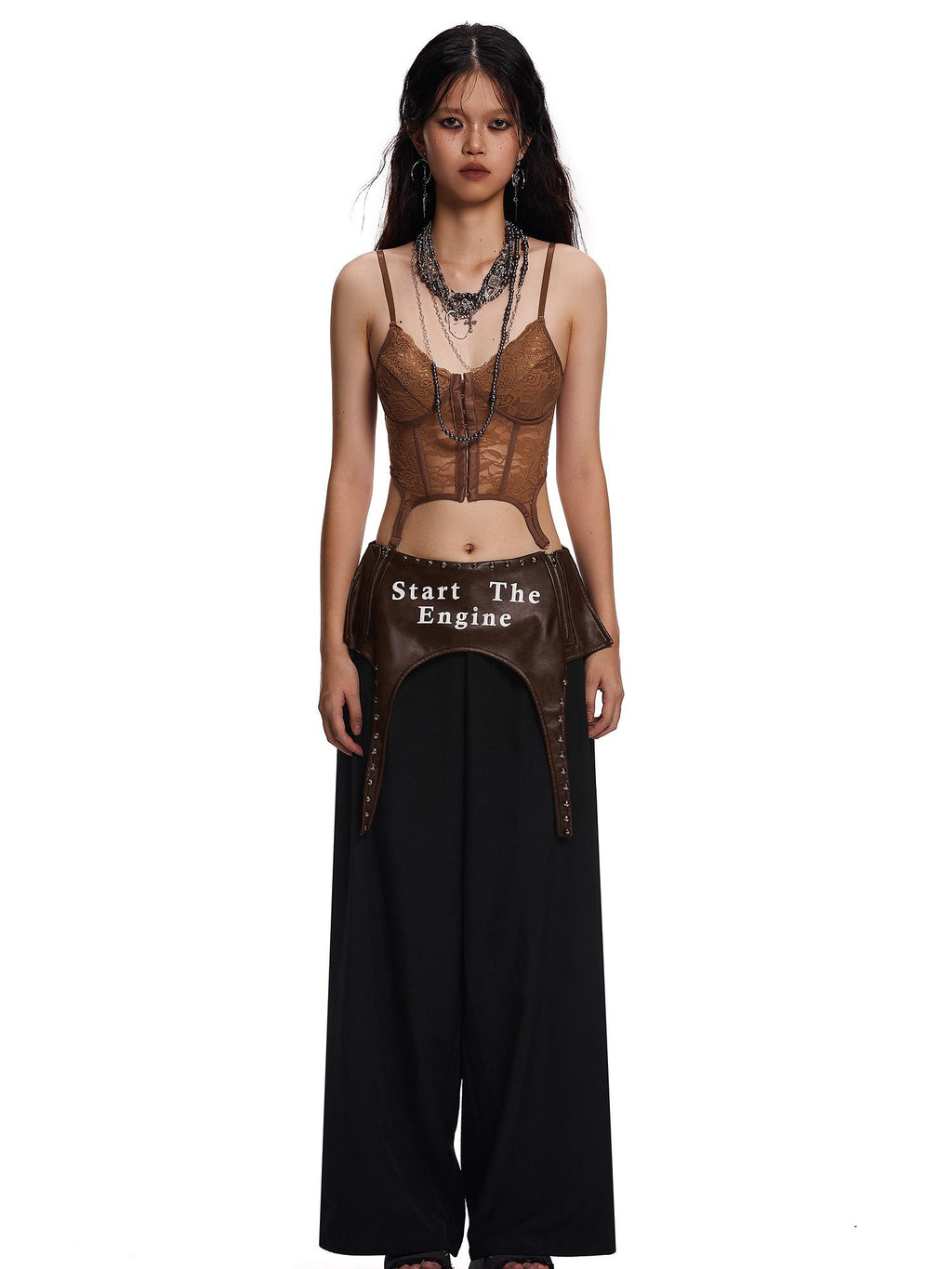 START THE ENGINE Lace Sheer Open Back Cross Tie Floral Print Women's Camisoles