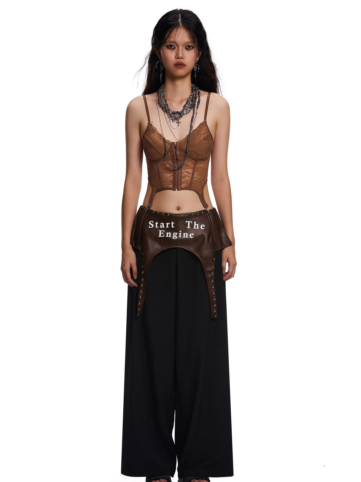 START THE ENGINE Lace Sheer Open Back Cross Tie Floral Print Women's Camisoles