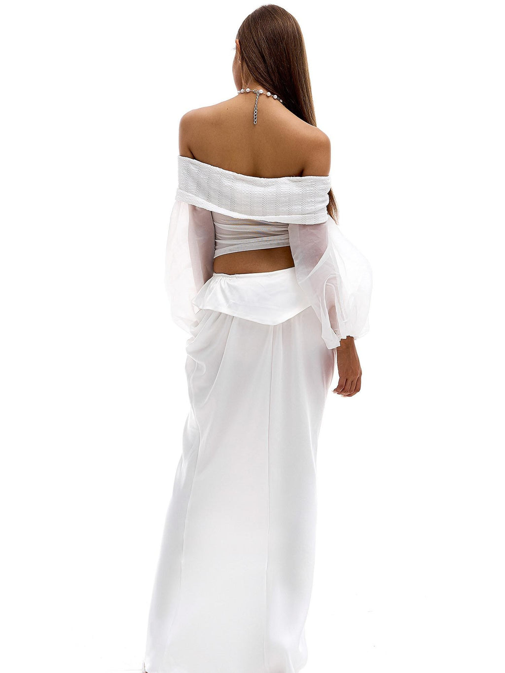 START THE ENGINE Lantern Sleeve Off Shoulder Women's Mesh Slim Cropped Long Sleeve T-shirts