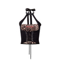 START_THE_ENGINE_Leopard_Print_Spliced_Tie_Neck_Slim_Fit_Round_Hem_Women's_Nylon_Halter_Tops_960955406756_MISSTT