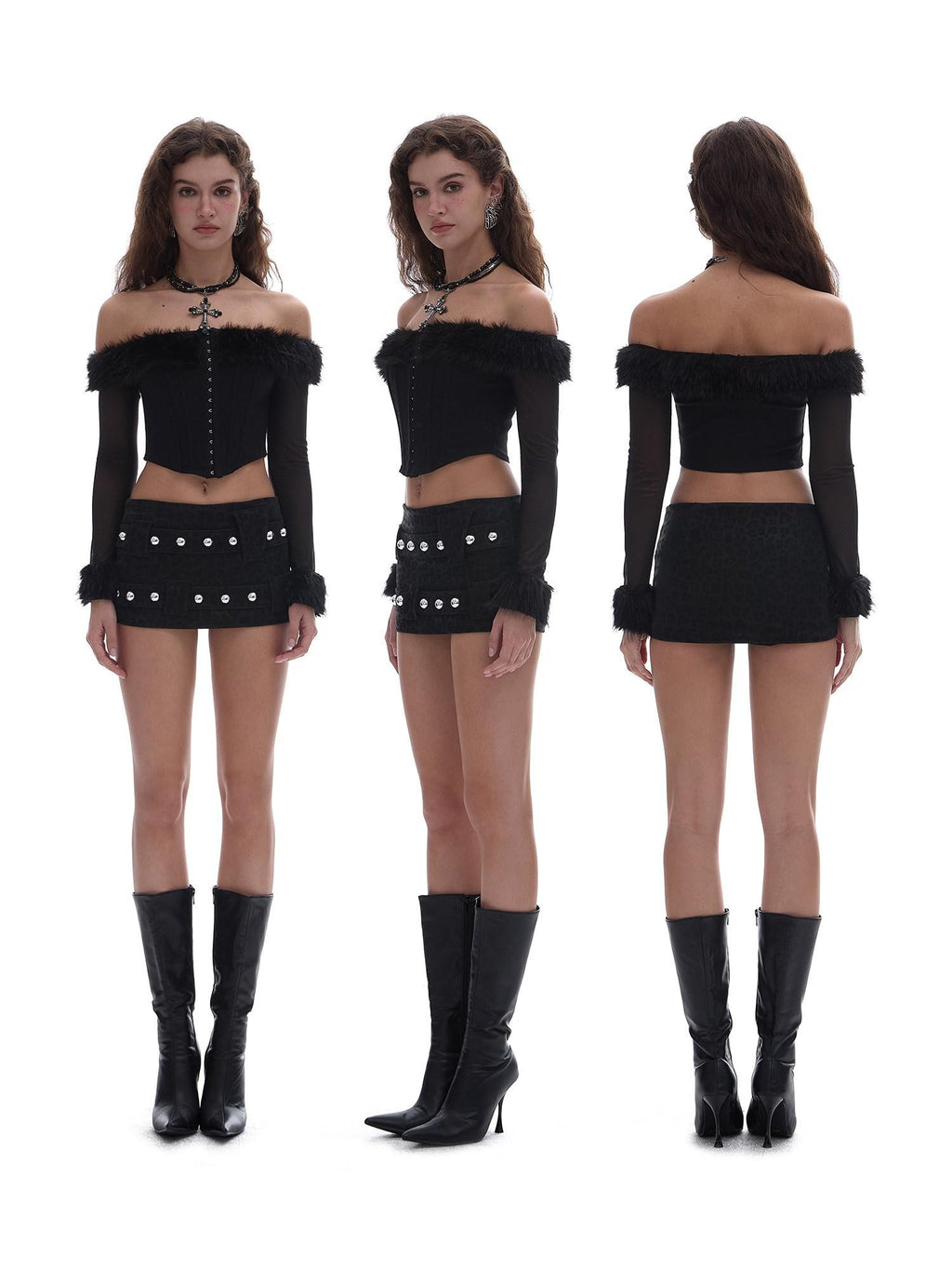 START THE ENGINE Leopard Print Studded Double Belt Beaded Low Rise Women's Pu Mini Skirts