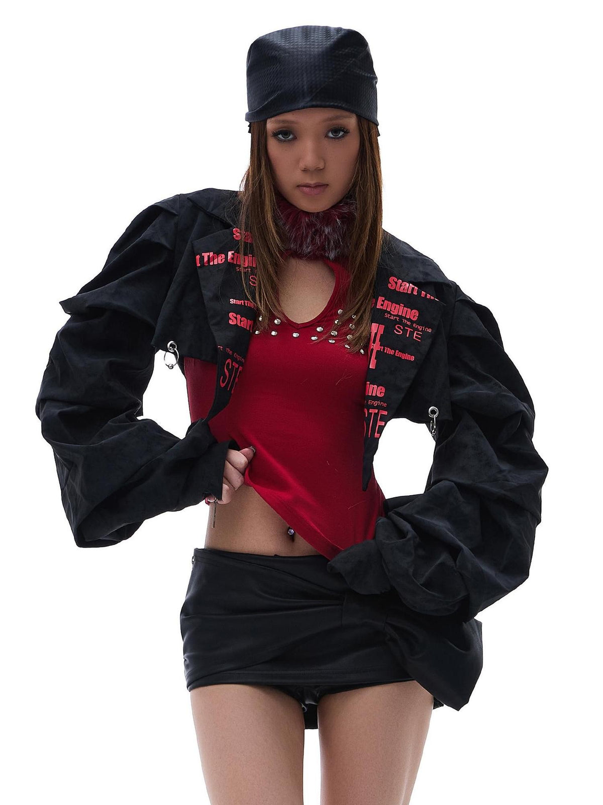 START THE ENGINE Letter Print Loose Women's Viscose Cropped Jackets