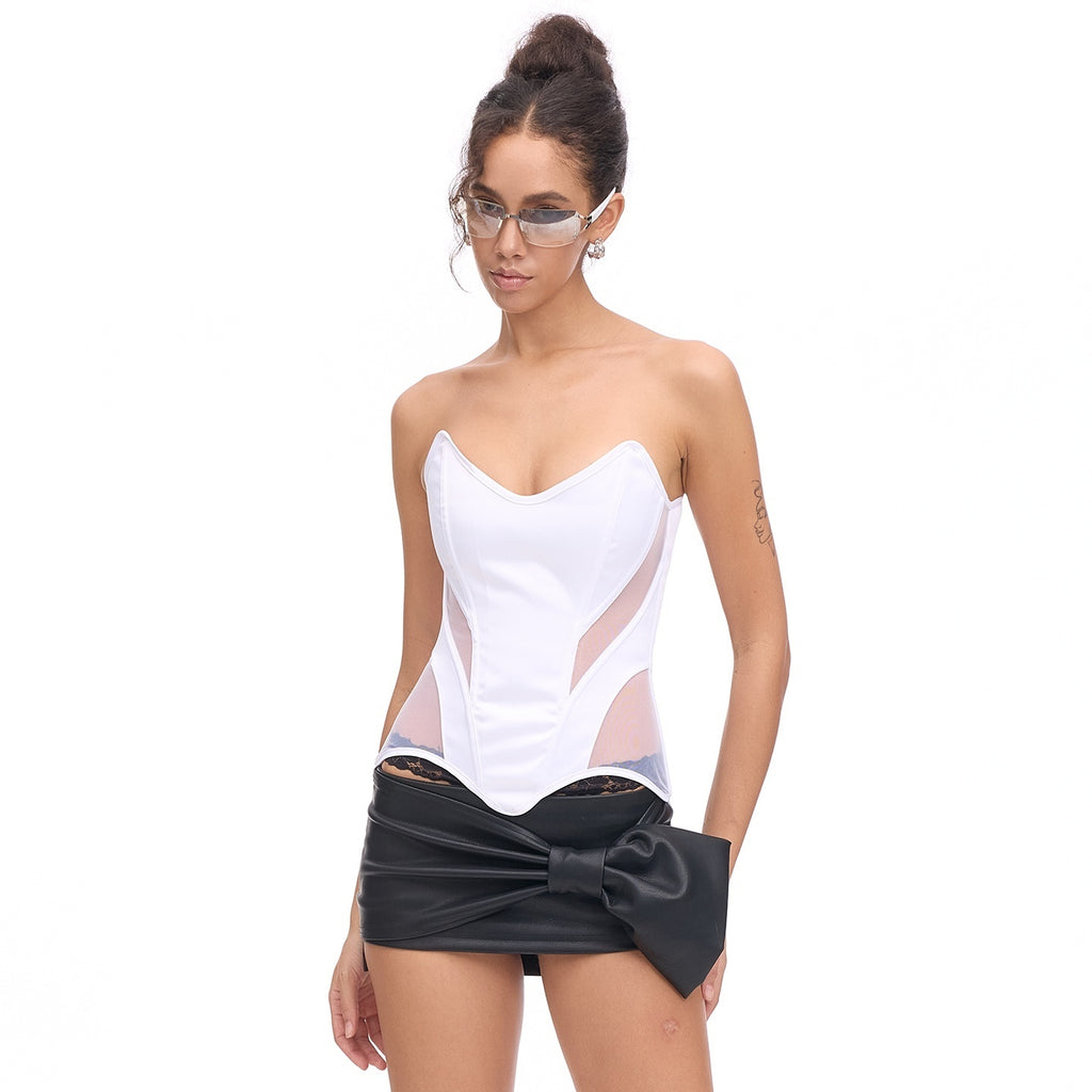 START_THE_ENGINE_Mesh_Lace_Up_Corset_Waist_Cinching_U_Neck_Women's_Polyester_Tube_Tops_979638754055_MISSTT