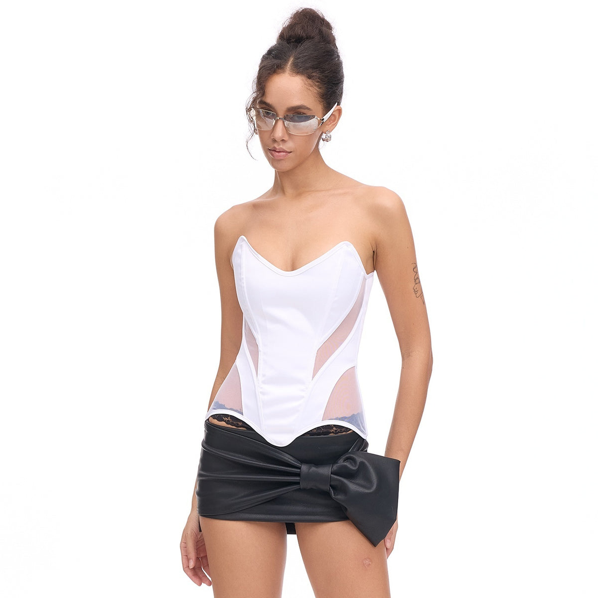 START_THE_ENGINE_Mesh_Lace_Up_Corset_Waist_Cinching_U_Neck_Women's_Polyester_Tube_Tops_979638754055_MISSTT