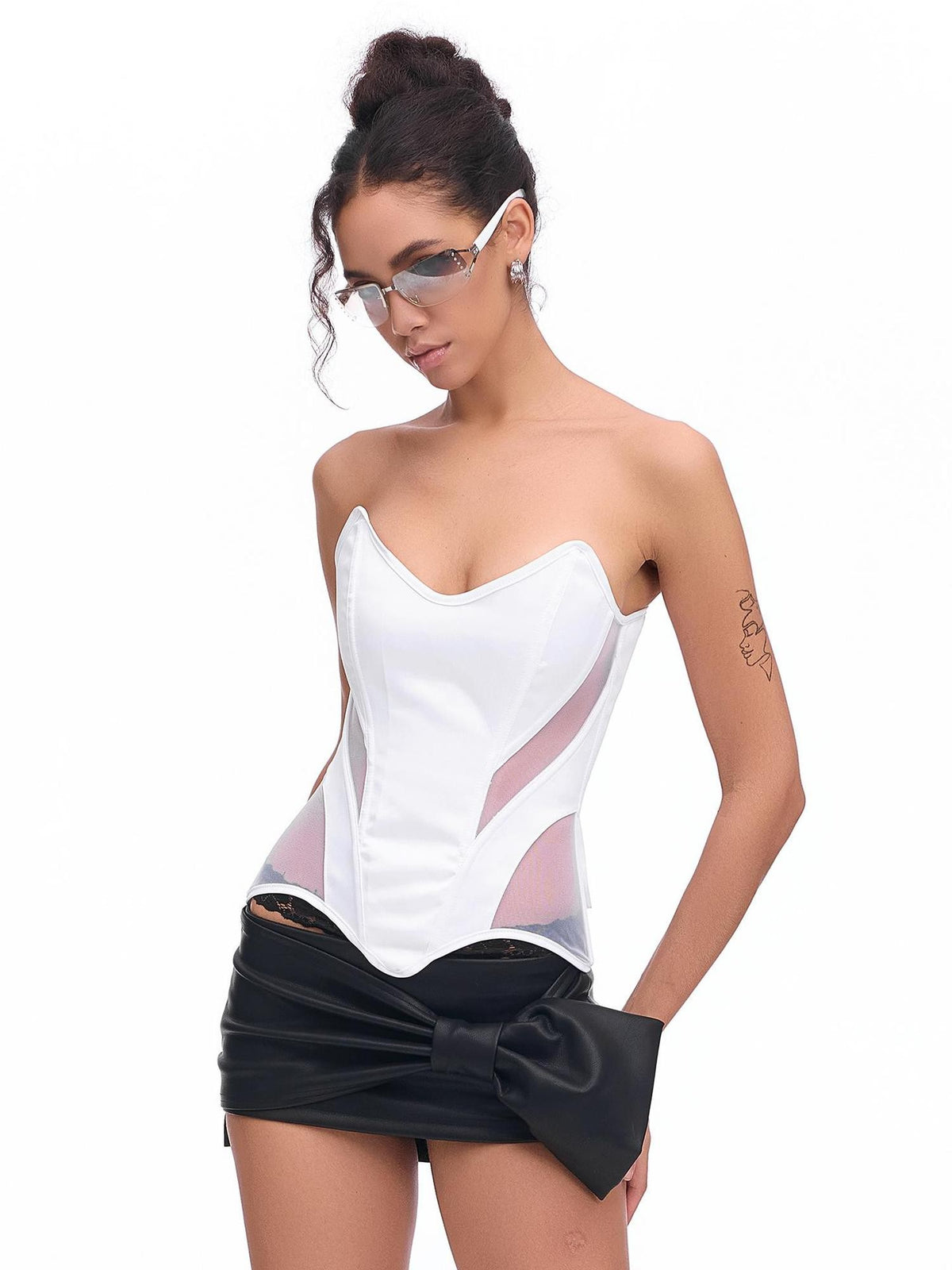 START THE ENGINE Mesh Lace Up Corset Waist Cinching U Neck Women's Polyester Tube Tops