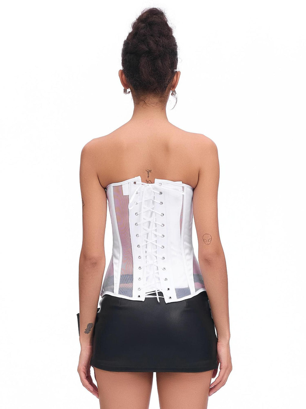 START THE ENGINE Mesh Lace Up Corset Waist Cinching U Neck Women's Polyester Tube Tops