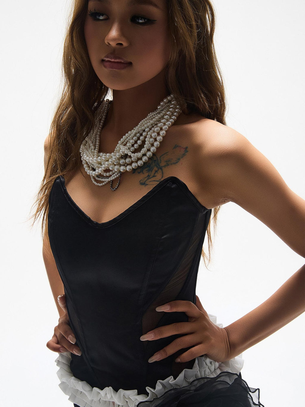 START THE ENGINE Mesh Spliced Sheer Boned Corset Women's Polyester Spandex Tube Tops