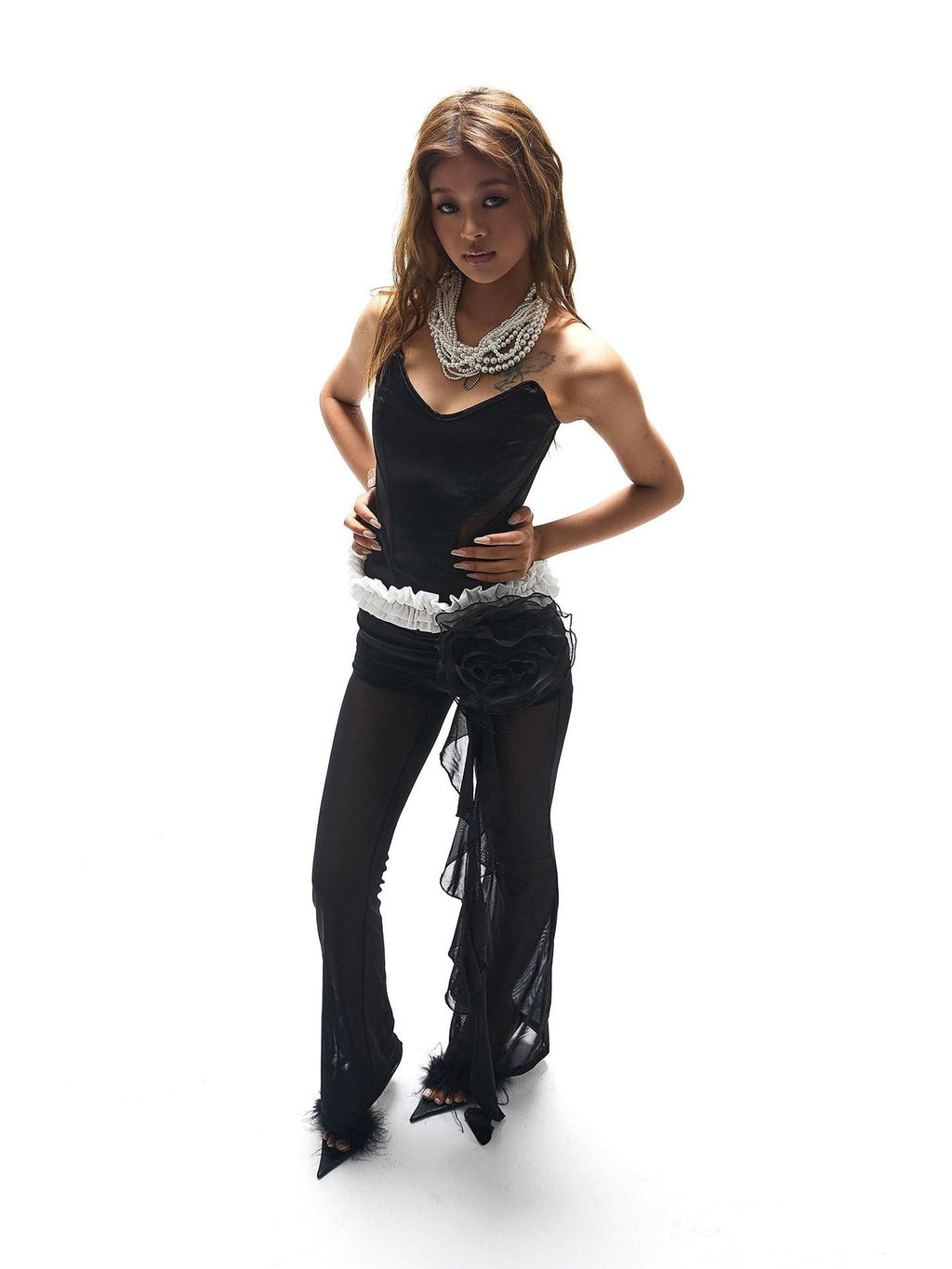 START THE ENGINE Mesh Spliced Sheer Boned Corset Women's Polyester Spandex Tube Tops