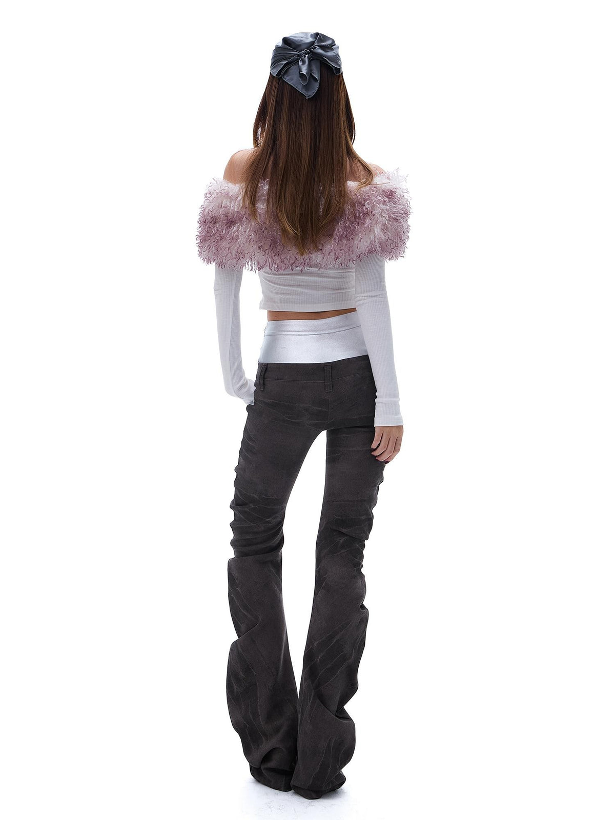START THE ENGINE Off Shoulder Detachable Fur Collar Slim Fit Cotton Women's Long Sleeve T-shirts
