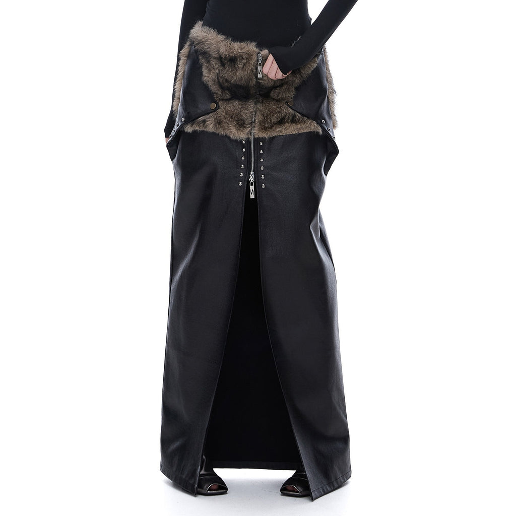 START_THE_ENGINE_Reversible_Windproof_Front_Slit_Women's_Pu_A_Line_Low_Waist_Maxi_Skirts_992464567981_MISSTT