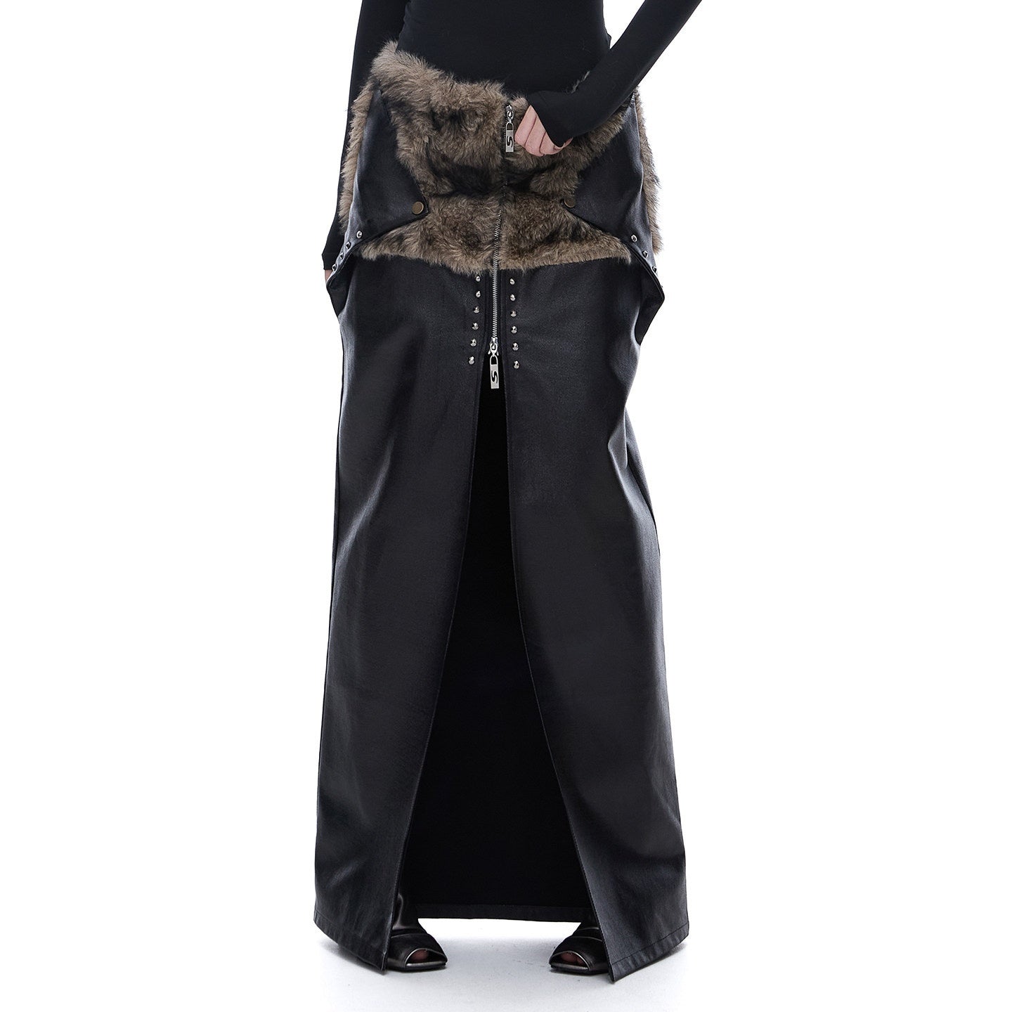 START_THE_ENGINE_Reversible_Windproof_Front_Slit_Women's_Pu_A_Line_Low_Waist_Maxi_Skirts_992464567981_MISSTT