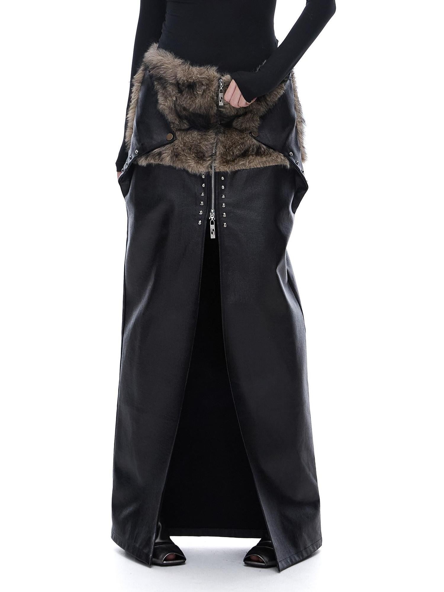 START THE ENGINE Reversible Windproof Front Slit Women's Pu A Line Low Waist Maxi Skirts