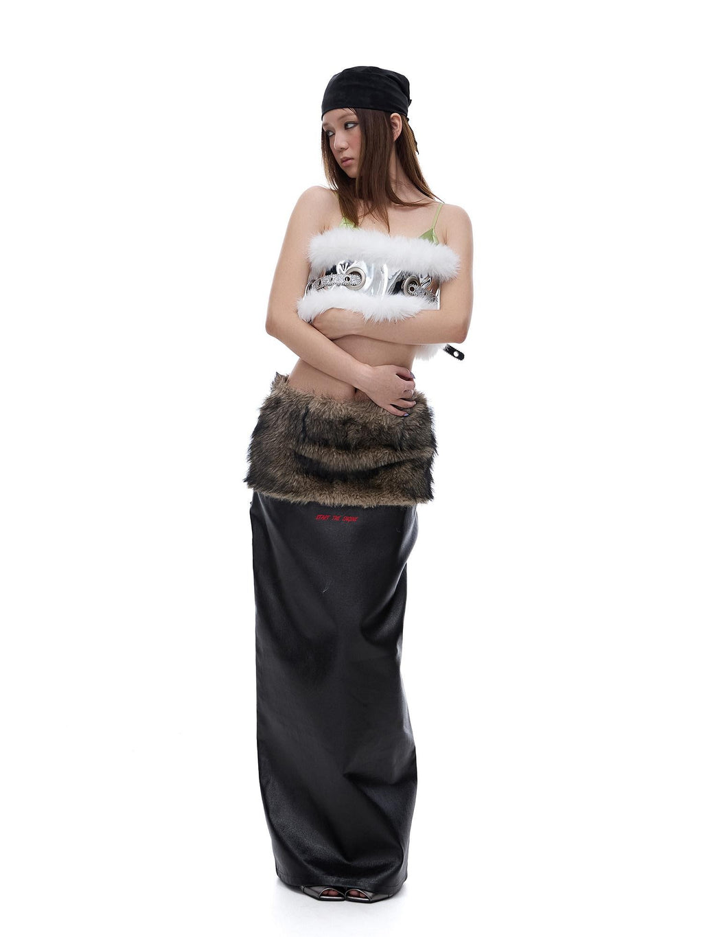 START THE ENGINE Reversible Windproof Front Slit Women's Pu A Line Low Waist Maxi Skirts