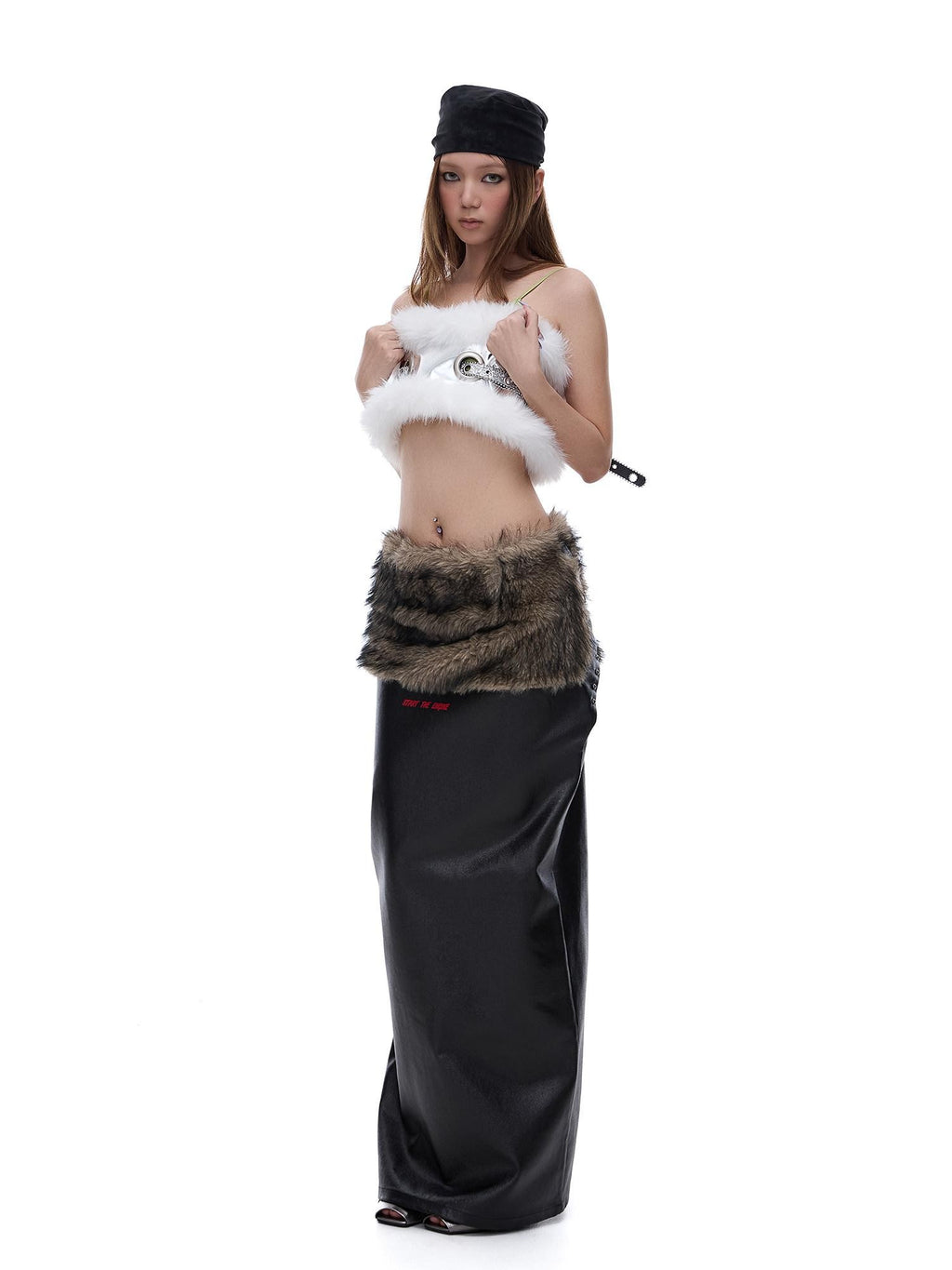 START THE ENGINE Reversible Windproof Front Slit Women's Pu A Line Low Waist Maxi Skirts