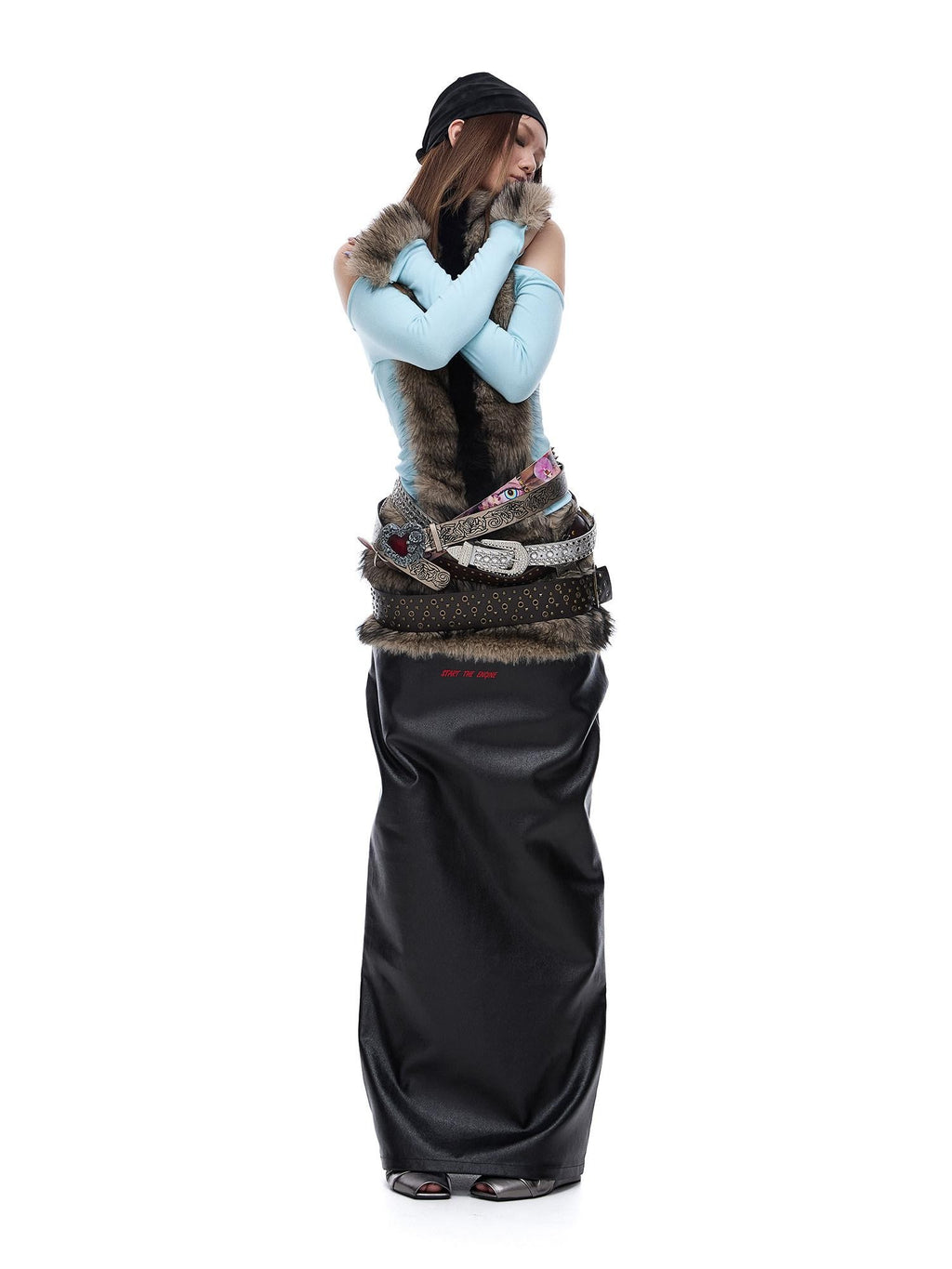 START THE ENGINE Reversible Windproof Front Slit Women's Pu A Line Low Waist Maxi Skirts