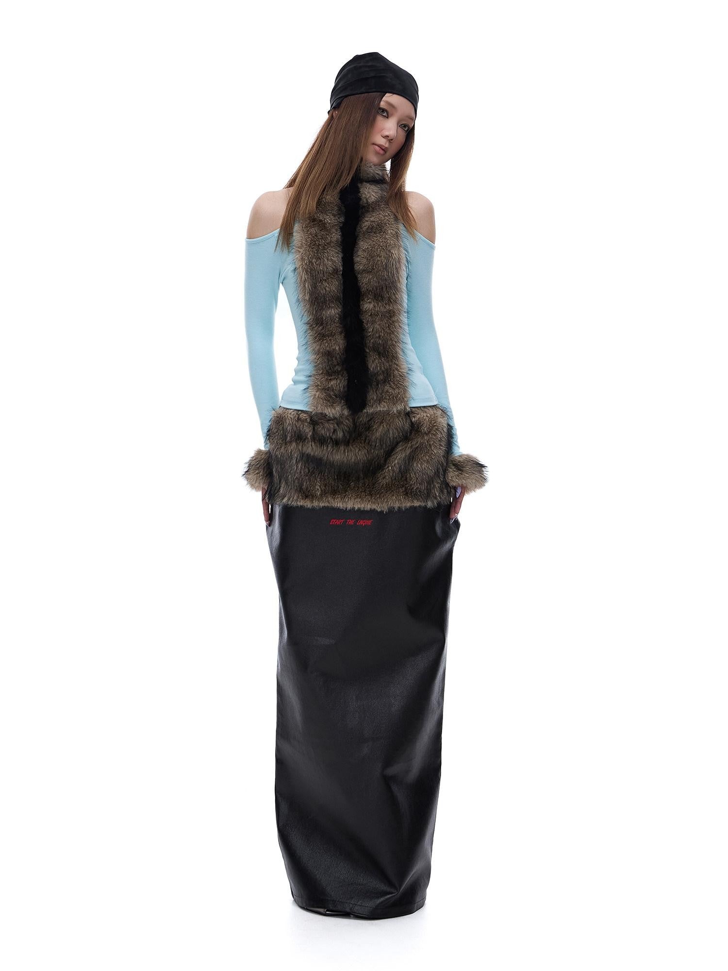 START THE ENGINE Reversible Windproof Front Slit Women's Pu A Line Low Waist Maxi Skirts
