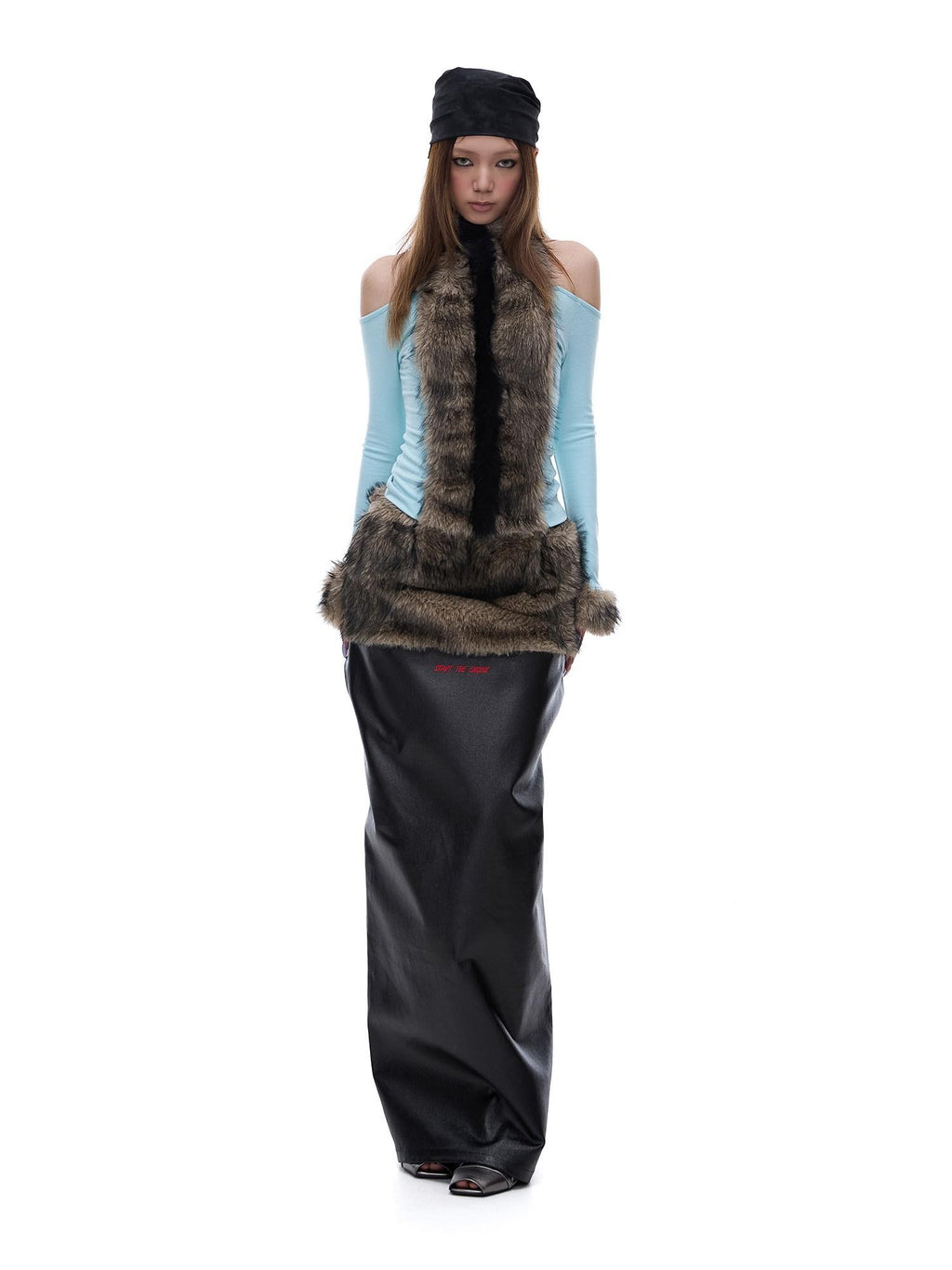 START THE ENGINE Reversible Windproof Front Slit Women's Pu A Line Low Waist Maxi Skirts