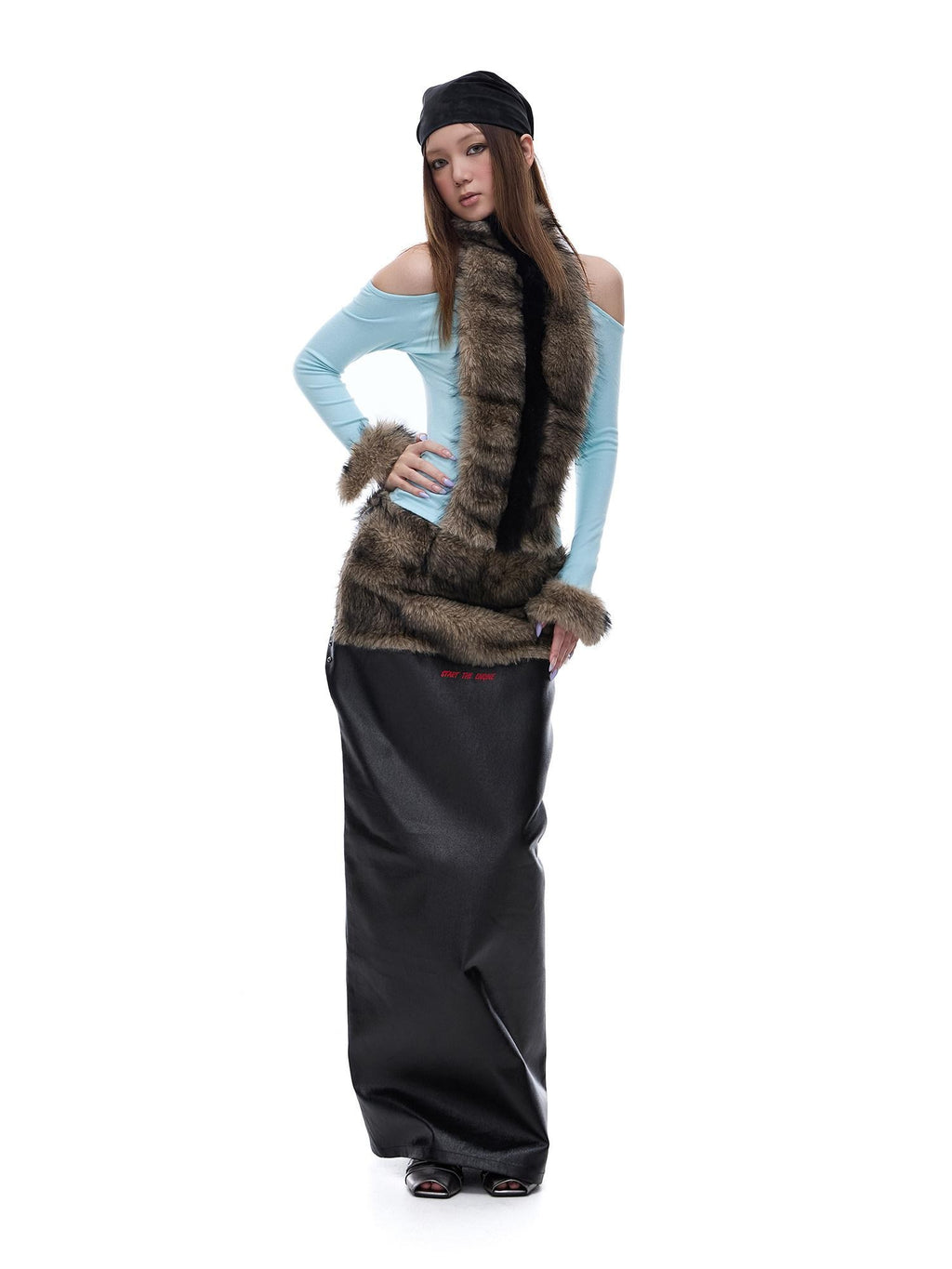 START THE ENGINE Reversible Windproof Front Slit Women's Pu A Line Low Waist Maxi Skirts