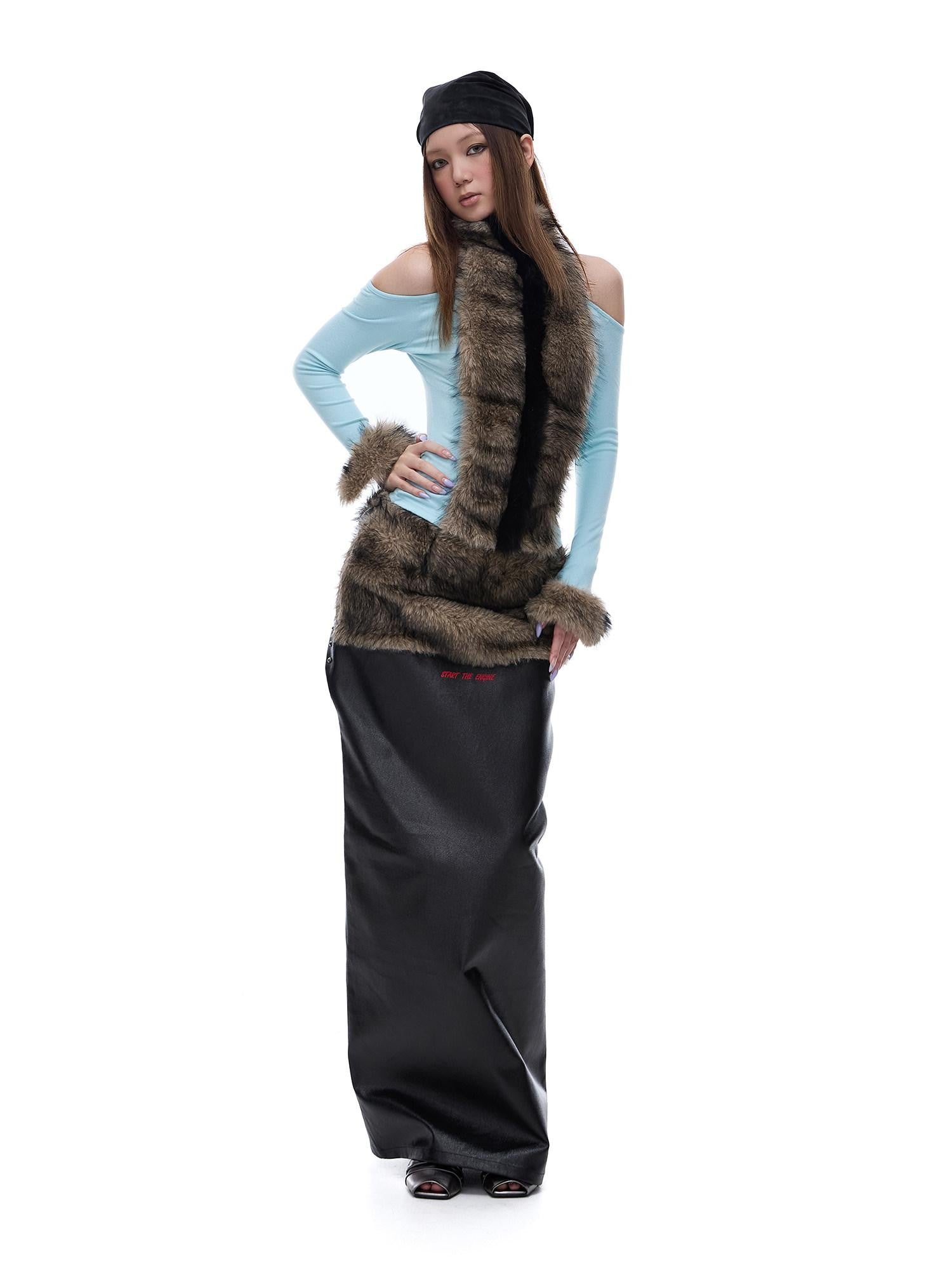 START THE ENGINE Reversible Windproof Front Slit Women's Pu A Line Low Waist Maxi Skirts