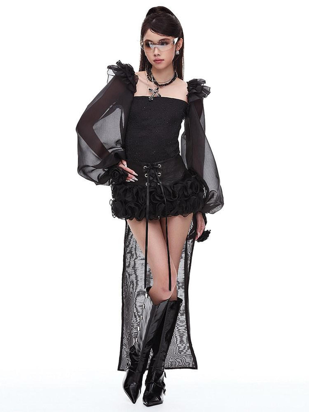 START THE ENGINE Rhinestone Fishbone One Shoulder Zipper Bodycon Women's Polyester Tube Tops