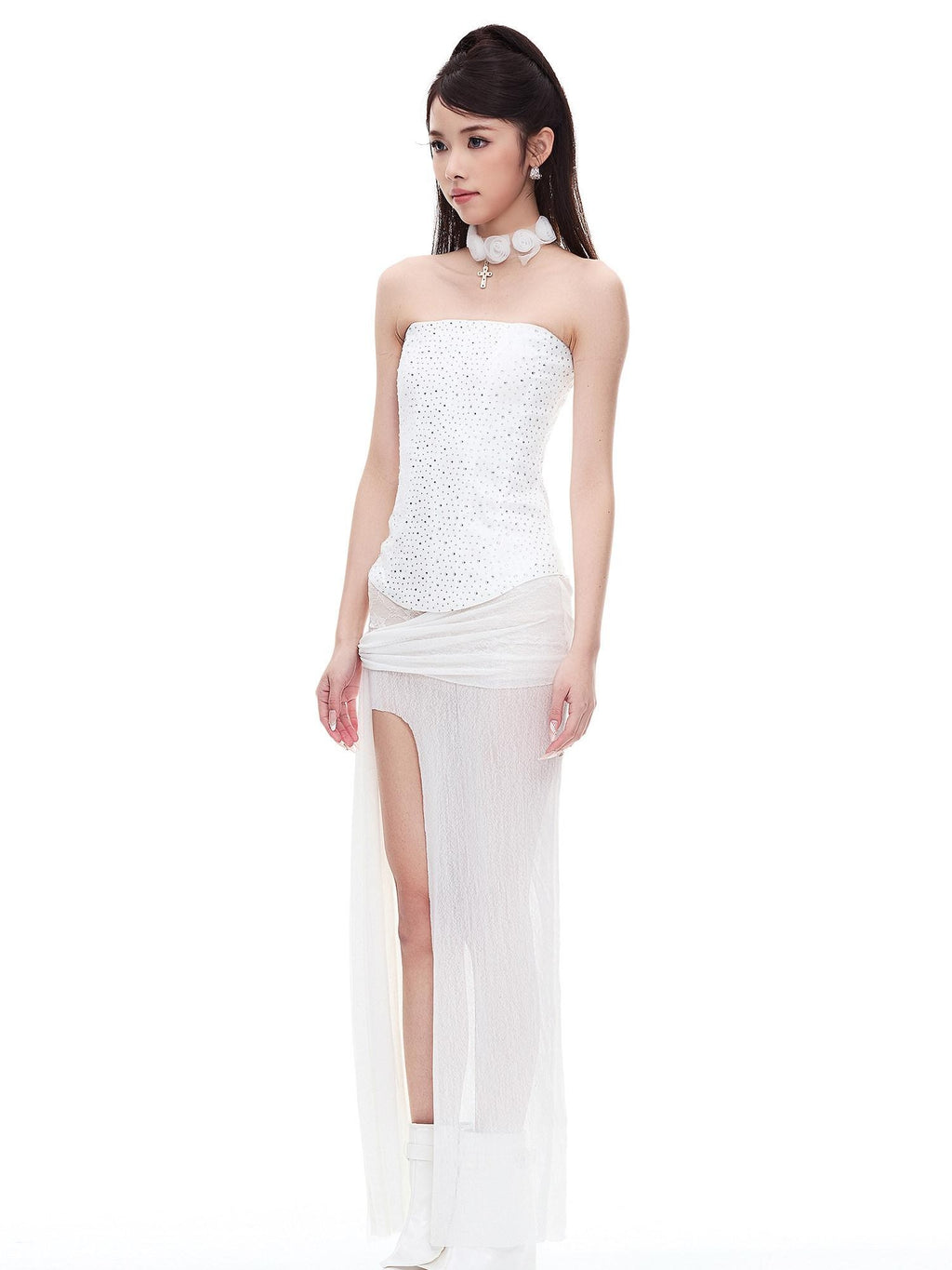 START THE ENGINE Rhinestone Fishbone One Shoulder Zipper Bodycon Women's Polyester Tube Tops