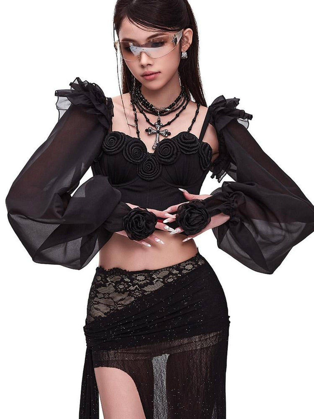 START THE ENGINE Ruffle Edge Lantern Sleeve Women's Woven Polyester Arm Warmers