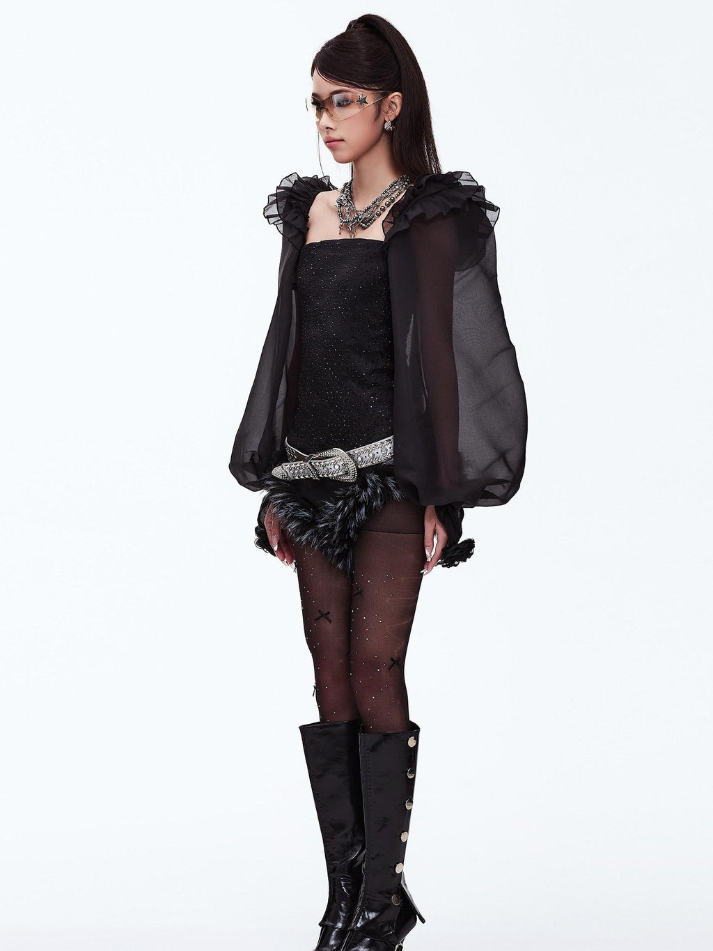 START THE ENGINE Ruffle Edge Lantern Sleeve Women's Woven Polyester Arm Warmers