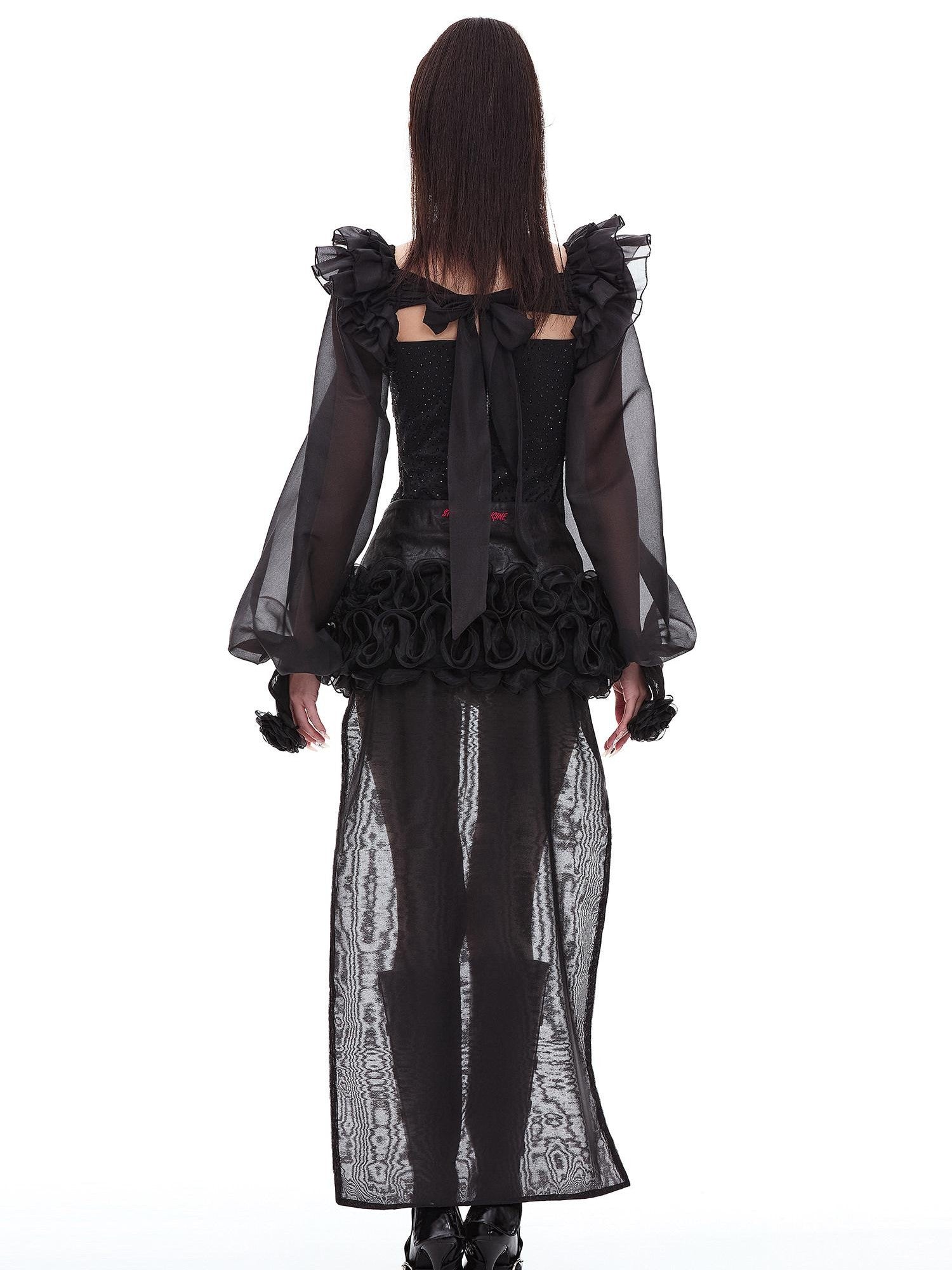 START THE ENGINE Ruffle Edge Lantern Sleeve Women's Woven Polyester Arm Warmers
