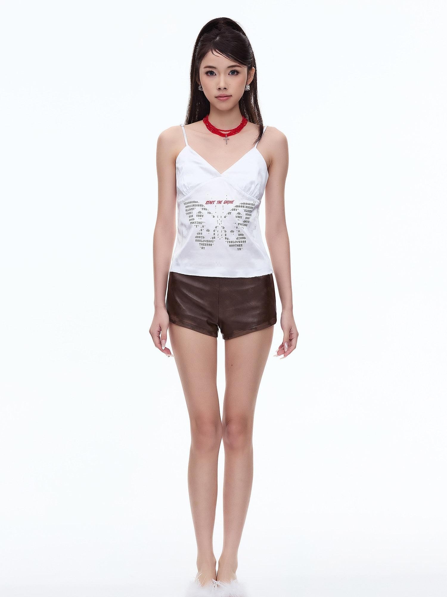 START THE ENGINE Satin Butterfly Letter Heat Transfer Print Women's Polyester Camisoles
