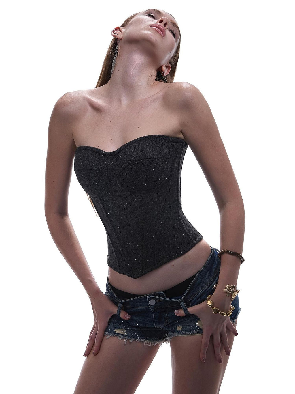 START THE ENGINE Sequin Corset Slimming Wool Blend Women's Tube Tops