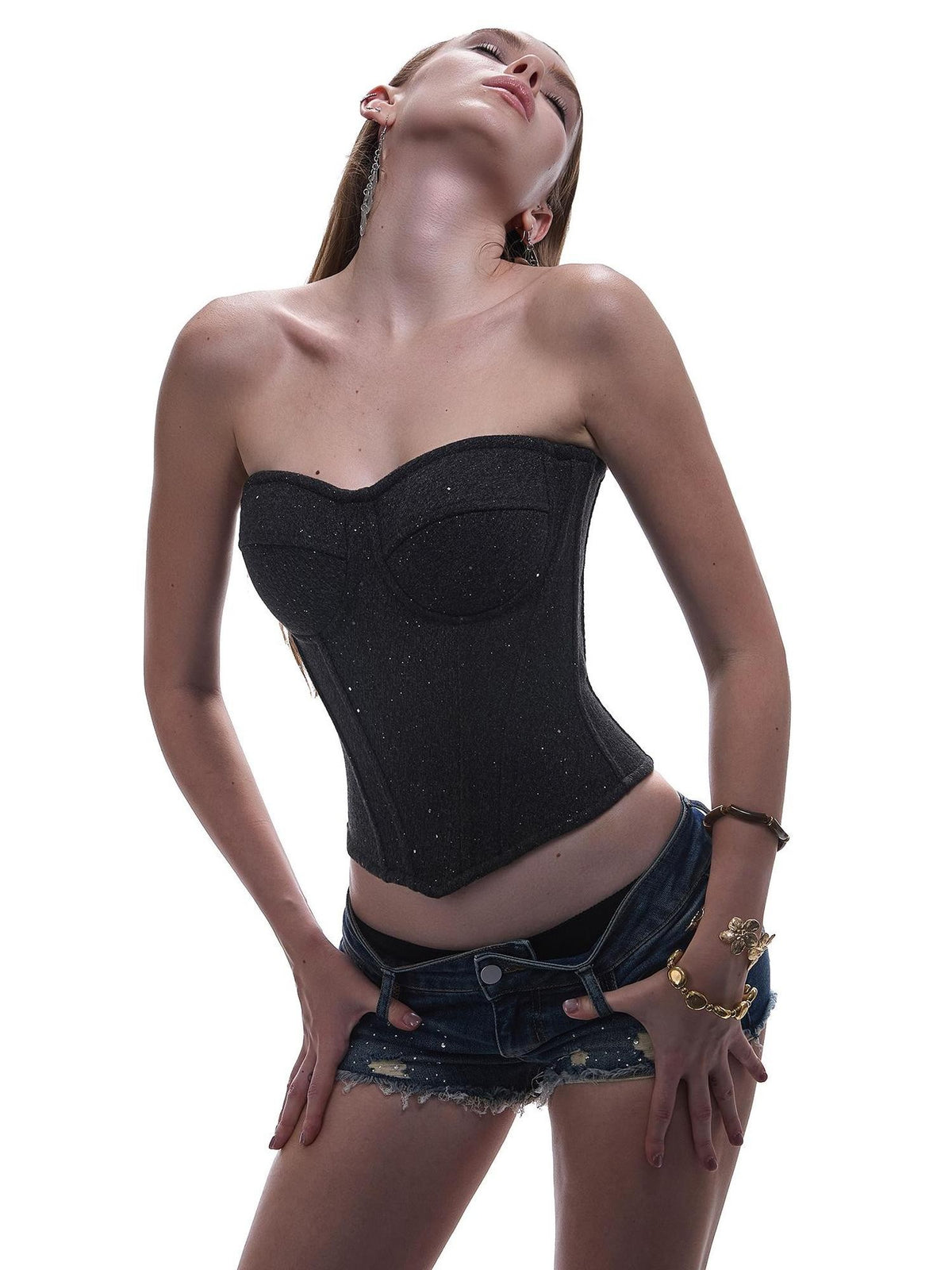 START THE ENGINE Sequin Corset Slimming Wool Blend Women's Tube Tops