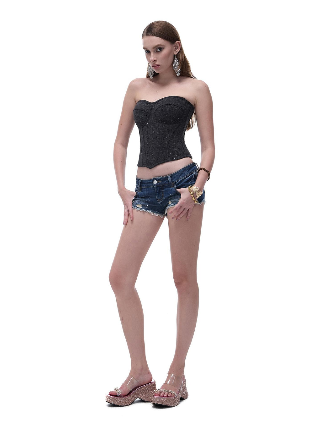 START THE ENGINE Sequin Corset Slimming Wool Blend Women's Tube Tops