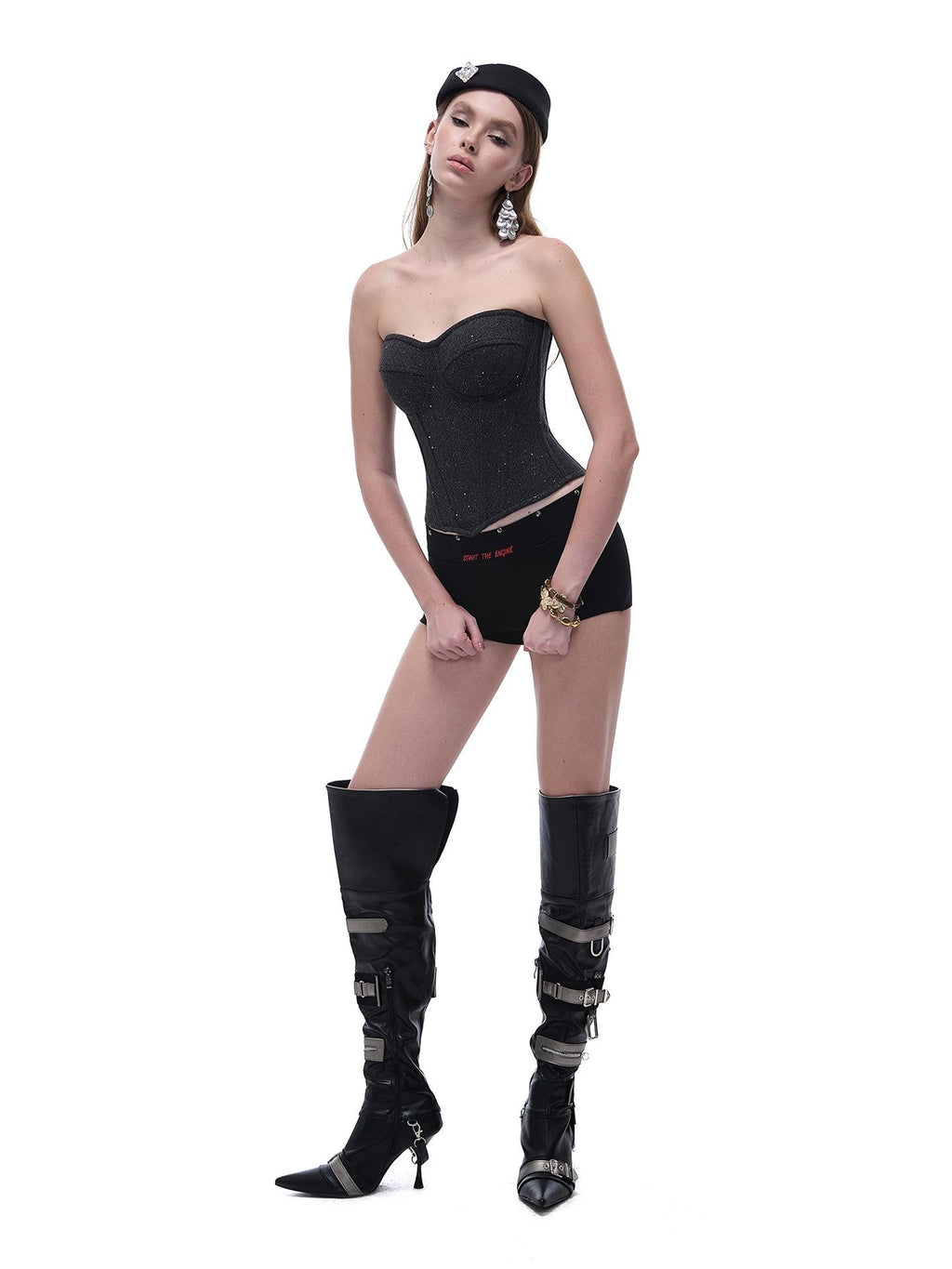 START THE ENGINE Sequin Corset Slimming Wool Blend Women's Tube Tops