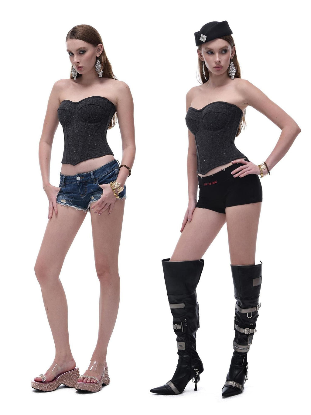 START THE ENGINE Sequin Corset Slimming Wool Blend Women's Tube Tops