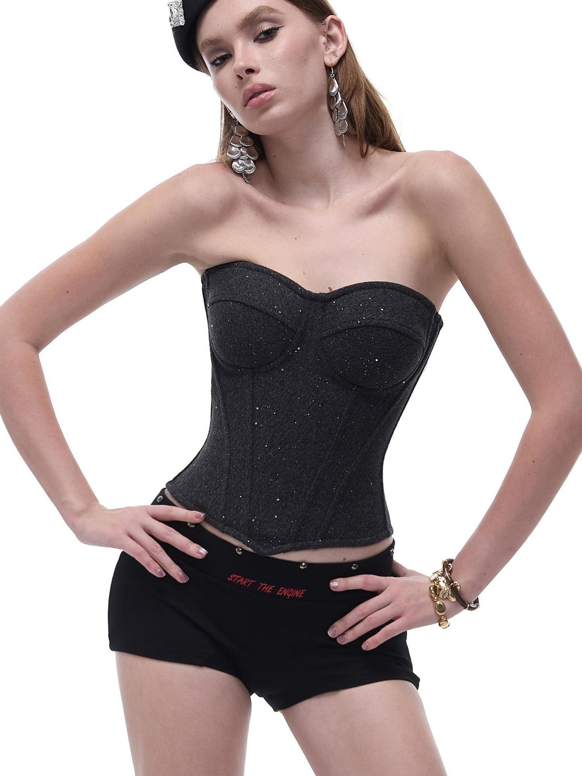 START THE ENGINE Sequin Corset Slimming Wool Blend Women's Tube Tops