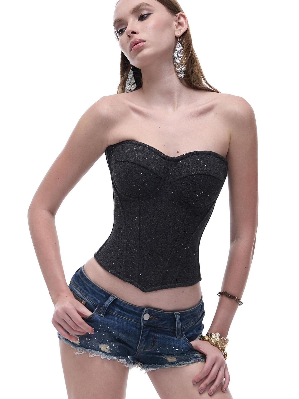 START THE ENGINE Sequin Corset Slimming Wool Blend Women's Tube Tops