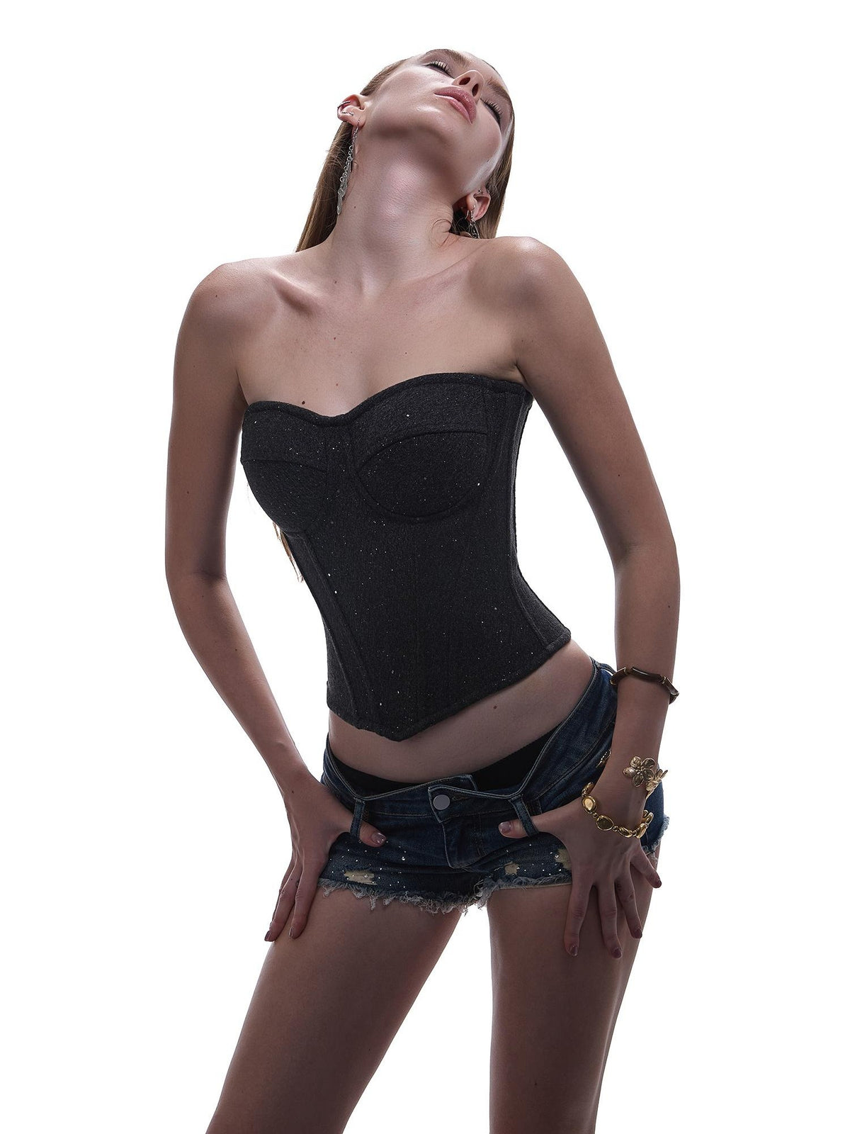 START THE ENGINE Sequin Corset Slimming Wool Blend Women's Tube Tops