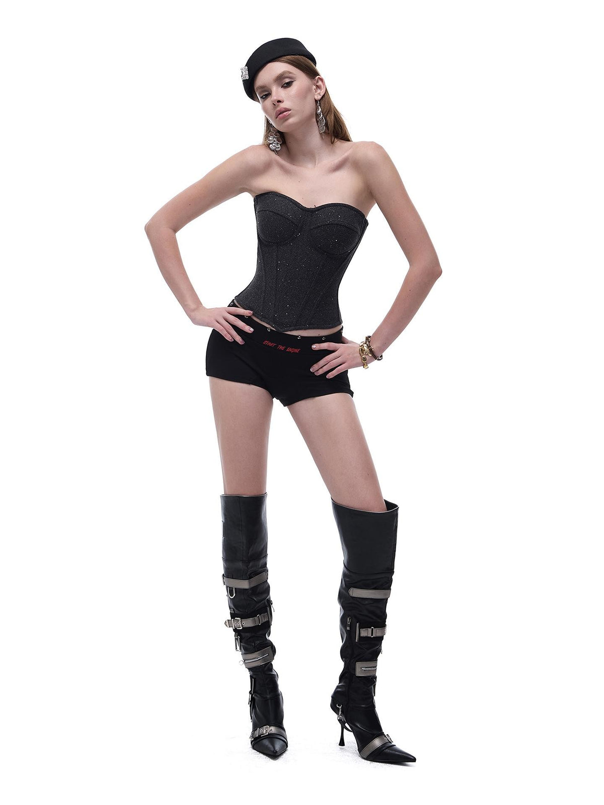 START THE ENGINE Sequin Corset Slimming Wool Blend Women's Tube Tops