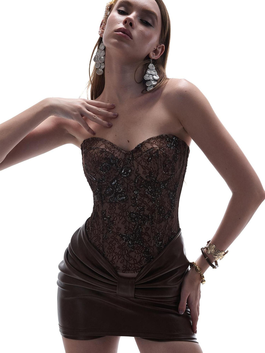 START THE ENGINE Sequin Embroidered Lace Corset Slimming Women's Lace Tube Tops