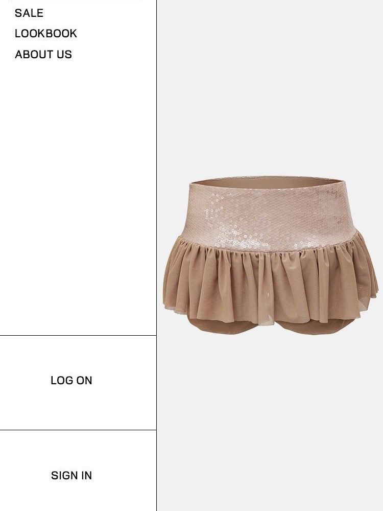 START THE ENGINE Sequin Mesh Spliced Low Waist Flared Women's Polyester Mini Skirts
