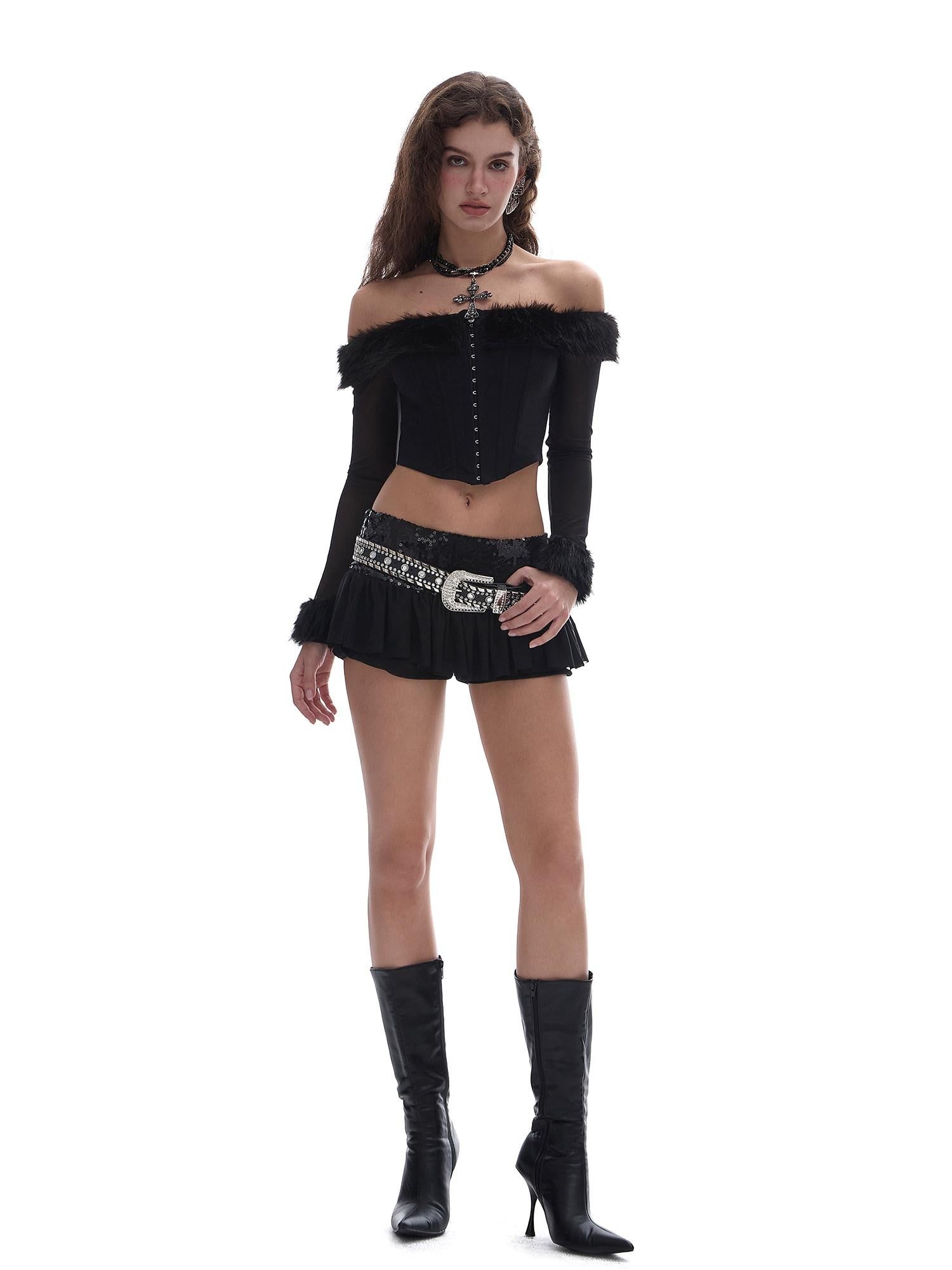 START THE ENGINE Sequin Mesh Tulle Low Waist Puff A Line Women's Polyester Mini Skirts