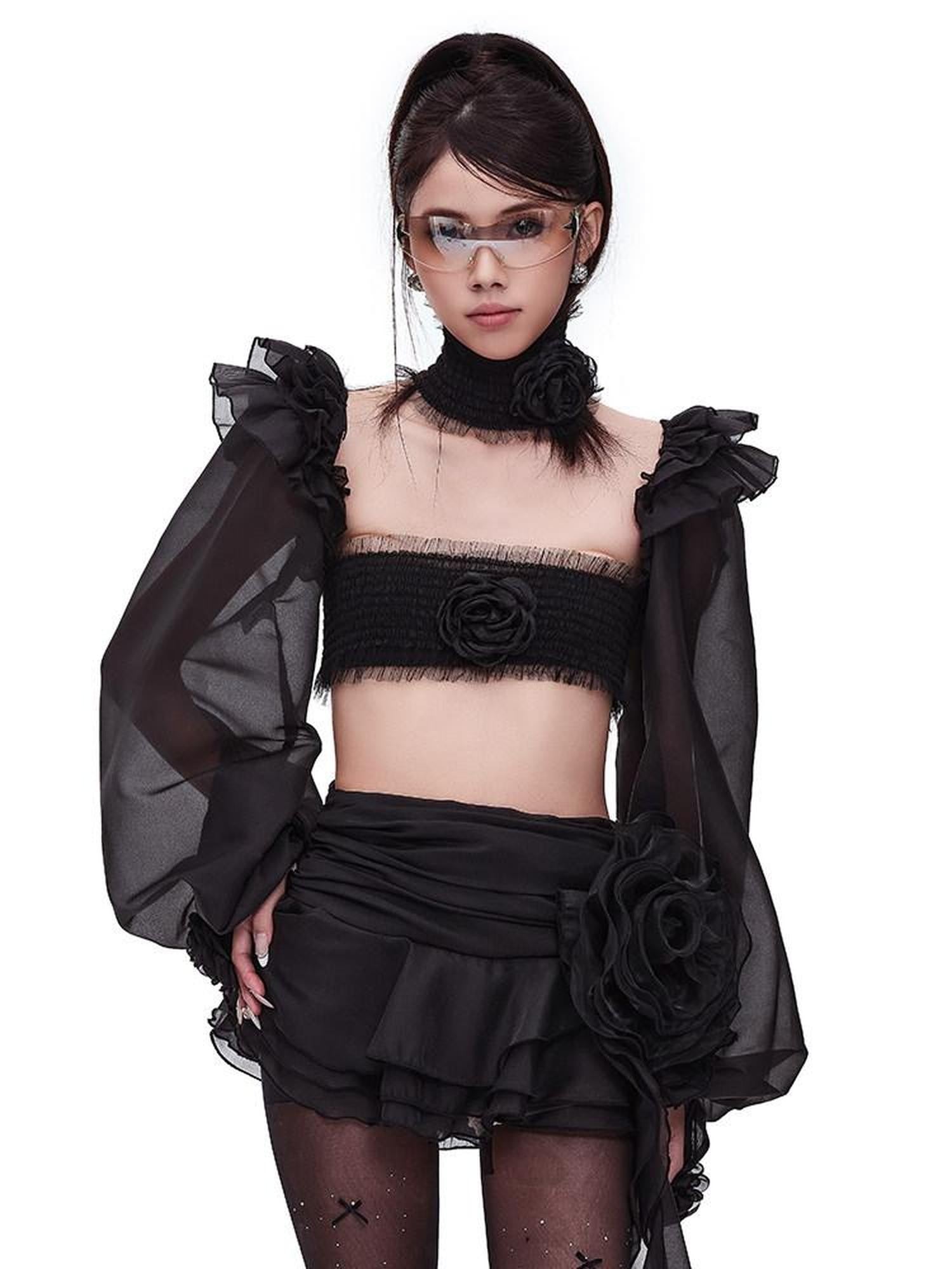 START THE ENGINE Sexy Lace Floral Neck Tie Off Shoulder Women's Polyester Tube Tops