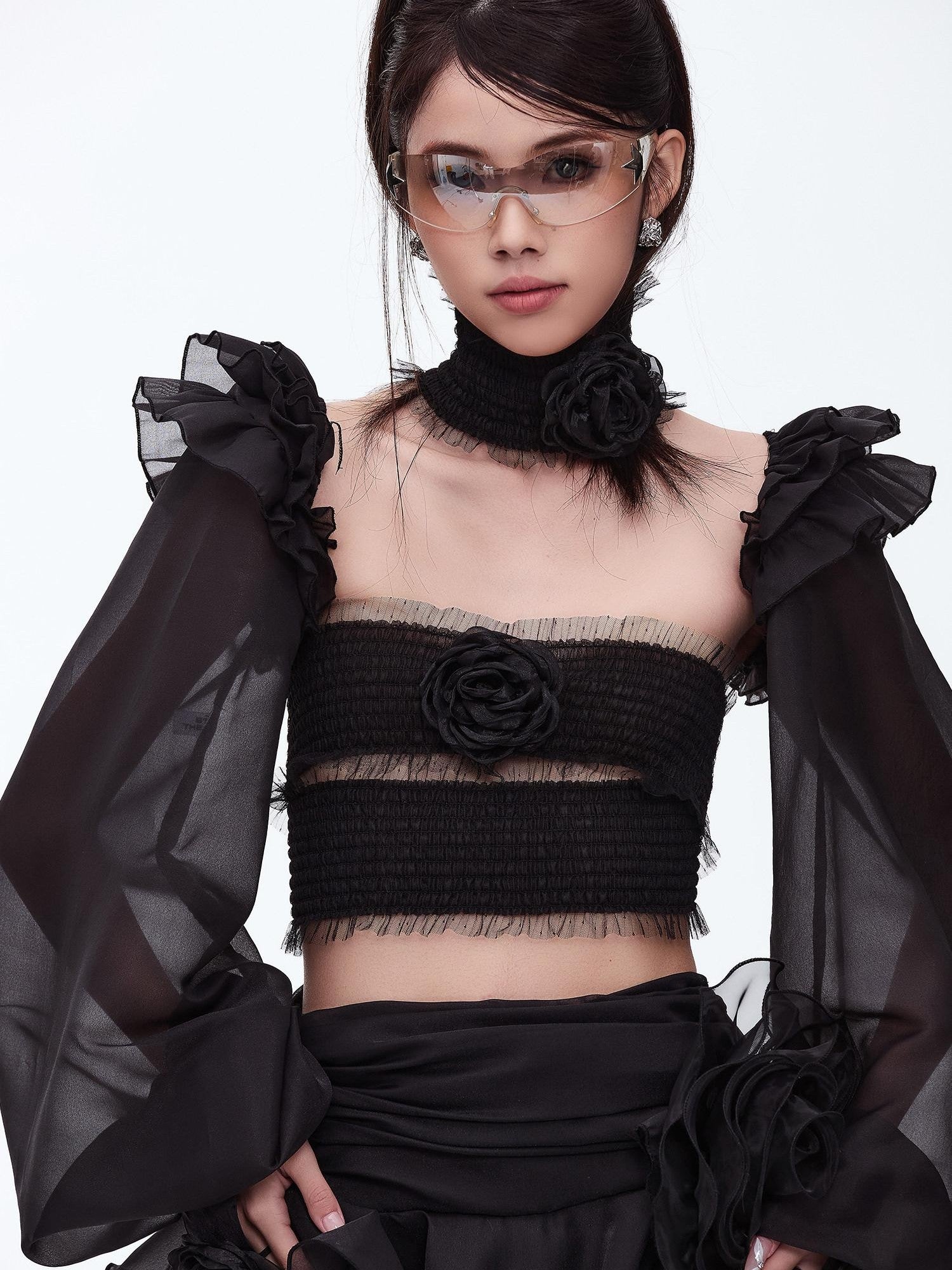 START THE ENGINE Sexy Lace Floral Neck Tie Off Shoulder Women's Polyester Tube Tops