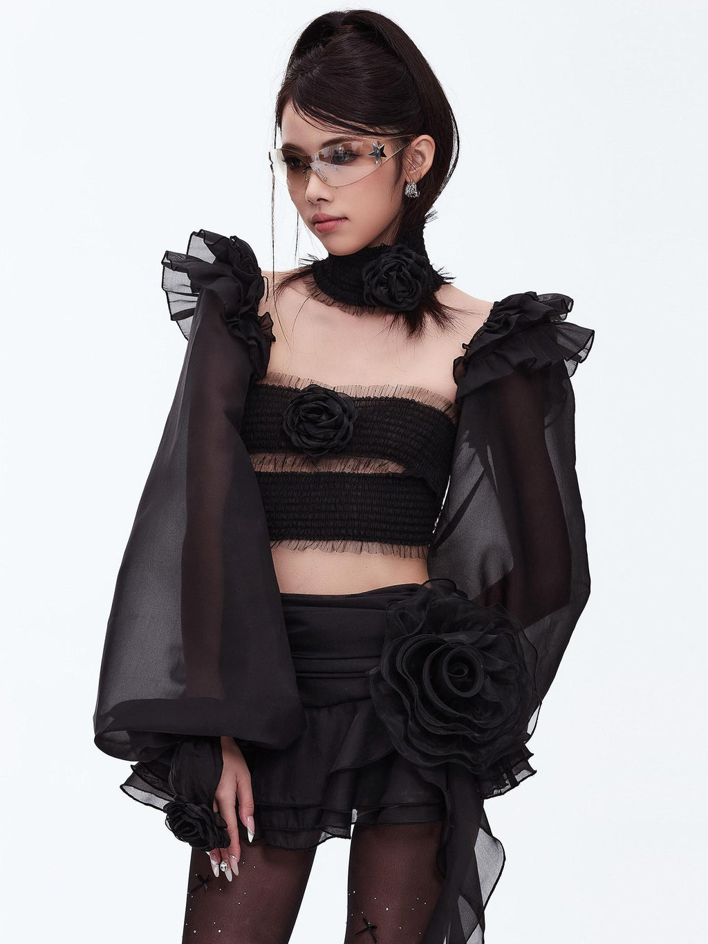 START THE ENGINE Sexy Lace Floral Neck Tie Off Shoulder Women's Polyester Tube Tops
