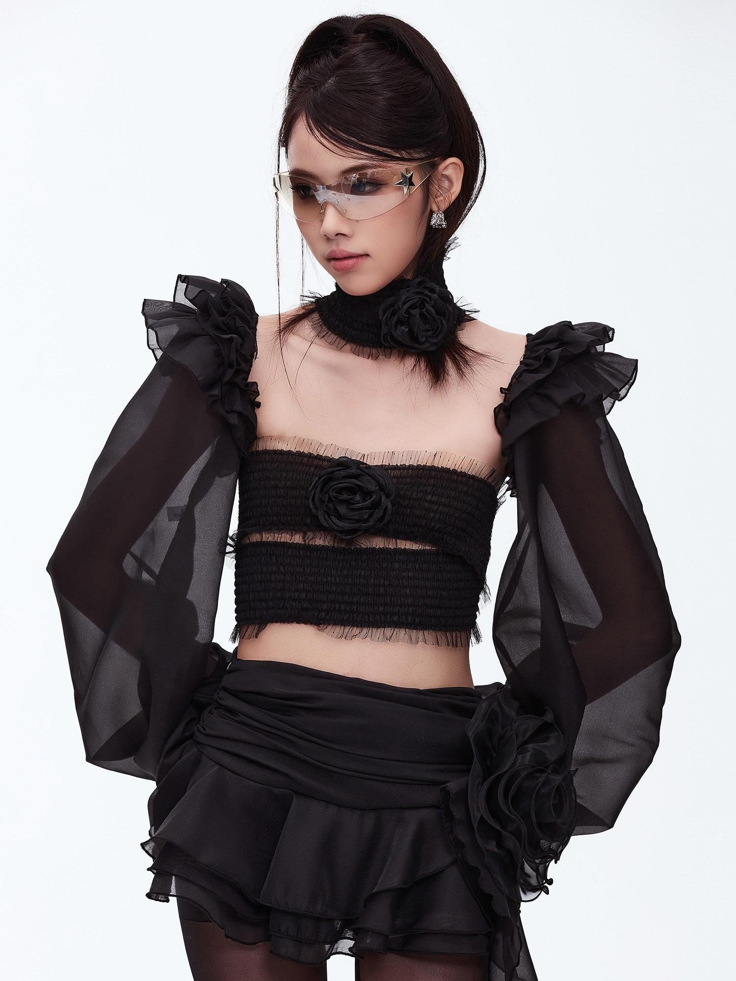 START THE ENGINE Sexy Lace Floral Neck Tie Off Shoulder Women's Polyester Tube Tops