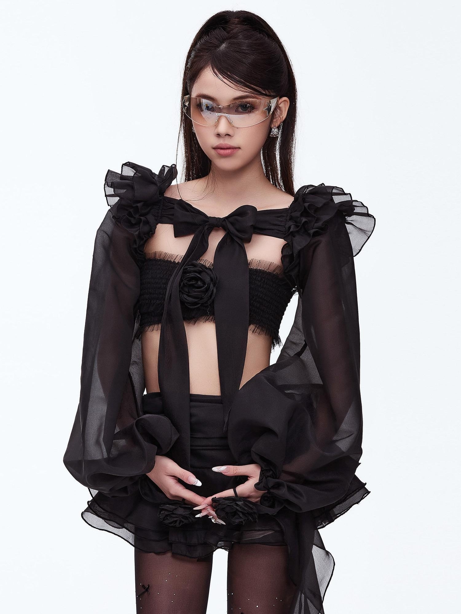 START THE ENGINE Sexy Lace Floral Neck Tie Off Shoulder Women's Polyester Tube Tops